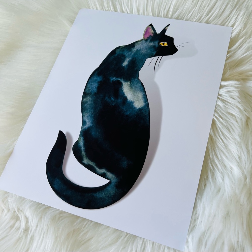 Watercolor Black Cat Portrait Wall Art Print Poster Unframed - Picture 12 of 16